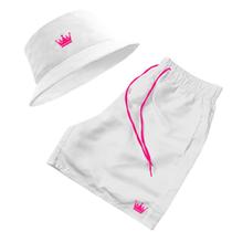 Kit Short Praia + Chapeu Bucket Hat Masculino Com Cordao Colorido