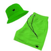 Kit Short Praia + Chapeu Bucket Hat Masculino Com Cordao Preto