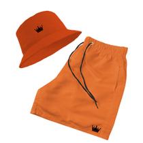 Kit Short Praia + Chapeu Bucket Hat Masculino Com Cordao Preto