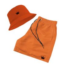 Kit Short Praia + Chapeu Bucket Hat Masculino Com Cordao Preto Kit Short Praia + Chapeu Bucket Hat Masculino Com Cordao Preto