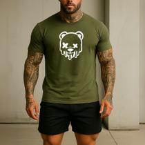 Kit Short Tactel Elastano Estampado Urso E Camiseta Masculina Algodão 30.1 Conjunto 2 Peças