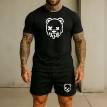 Kit Short Tactel Elastano Estampado Urso E Camiseta Masculina Algodão 30.1 Conjunto 2 Peças Kit Short Tactel Elastano Estampado Urso E Camiseta Masculina Algodão 30.1 Conjunto 2 Peças