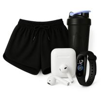 KIT Short Tactel Feminino Fitness Academia Praia + Relógio + Garrafa + Fone