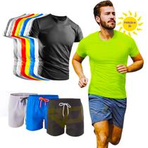 Kit Shorts Bermuda + Camiseta Corrida Academia Fitness PROTEÇÃO UV SOLAR 508