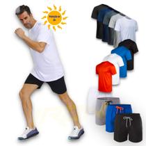 Kit Shorts Bermuda + Camiseta Fitness Academia Corrida PROTEÇÃO UV SOLAR 510