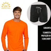Kit Shorts Bermuda TACTEL + Camiseta Academia Corrida MANGA LONGA PROTEÇÃO UV SOLAR 733