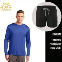 Kit Shorts Bermuda TACTEL + Camiseta Academia Corrida MANGA LONGA PROTEÇÃO UV SOLAR 733