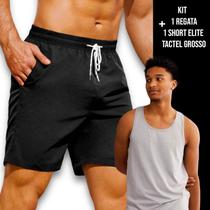 Kit Shorts Bermuda TACTEL GROSSO ELITE + Regata Academia Fitness Masculina Corrida ALGODÃO 709