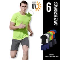 Kit Shorts Bermuda Tactel TRAINING + Camiseta Academia Fitness Corrida PROTEÇÃO UV SOLAR 706