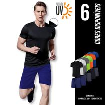 Kit Shorts Bermuda Tactel TRAINING + Camiseta Academia Fitness Corrida PROTEÇÃO UV SOLAR 706