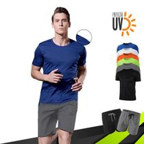 Kit Shorts Bermuda Tactel TRAINING + Camiseta Academia Fitness MASCULINO PROTEÇÃO UV SOLAR MC 706