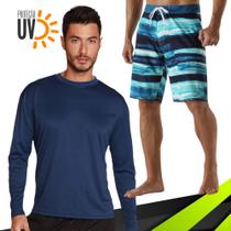 Kit Shorts Bermuda Verão Tactel SURF + Camiseta Academia MASCULINO PROTEÇÃO UV SOLAR ML 857