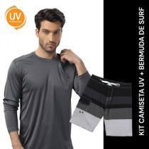 Kit Shorts Bermuda Verão Tactel SURF + Camiseta Academia MASCULINO PROTEÇÃO UV SOLAR ML 857