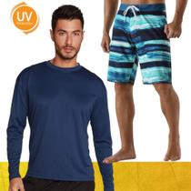 Kit Shorts Bermuda Verão Tactel SURF + Camiseta Academia MASCULINO PROTEÇÃO UV SOLAR ML 857