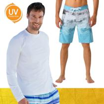 Kit Shorts Bermuda Verão Tactel SURF + Camiseta Academia MASCULINO PROTEÇÃO UV SOLAR ML 857