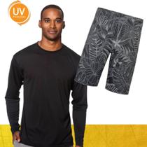 Kit Shorts Bermuda Verão Tactel SURF + Camiseta Academia MASCULINO PROTEÇÃO UV SOLAR ML 857