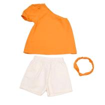 Kit Shorts e Blusa de Uma Manga Lisa e Faixa de Cabelo