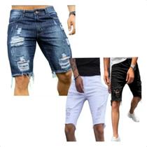 Kit Shorts Jeans Bermudas Masculina 3 Peças Sarja Slim