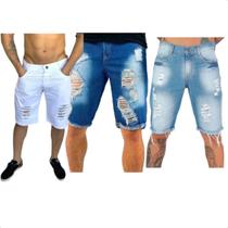 Kit Shorts Jeans Bermudas Masculina 3 Peças Sarja Slim