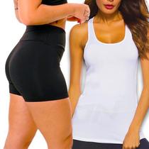 Kit Shorts Legging + Regata Fitness Academia Cintura alta Bermuda 171