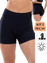 Kit shorts meia coxa fitnes ciclista cós duplo feminina cintura alta ideal para pilates academia ginastia