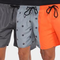 Kit Shorts Praia Curto Wall Liso+Estampado 3 Peças Masculino