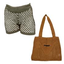 Kit Shorts/Saia com Bolsa Feminina Saiada de Praia Tricot Moda Verão