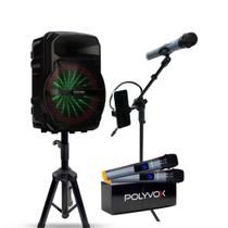 Kit Show Polyvox Caixa de som 10" + Tripés + Mic S/ Fio