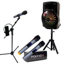 Kit Show Polyvox Caixa de som 18" + Tripés+ Microfone S/ Fio