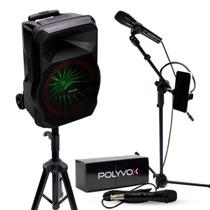 Kit Show Polyvox com Caixa Amplificada XC-715T + Tripé para Caixa + Microfone com Fio + Pedestal para Microfone Kit Show Polyvox com Caixa Amplificada XC-715T + Tripé para Caixa + Microfone com Fio + Pedestal para Microfone