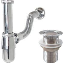 Kit Sifão Copo Cromado Metal 1 ¼ Ajustável E Valvula Click Inox 40mm Pia Lavatório Cuba Banheiro Sifão Aparente Tubo De Saída Ajustável