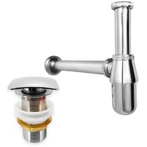 Kit Sifão Copo Cromado Metal 1 1/4 E Valvula Click Quadrada Inox 40mm Kit Pia Lavatório Cuba Banheiro Sifão Aparente Luxo