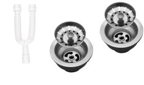 Kit Sifão Duplo Plástico Branco + 2 valvulas 4 1/2