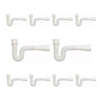 Kit Sifão Extensível Sanfonado com 10 unidades PVC Branco Até 70cm Cozinha Pia Banheiro Tanque Universal