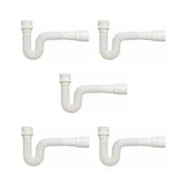 Kit Sifão Extensível Sanfonado com 5 unidades PVC Branco Até 70cm Cozinha Pia Banheiro Tanque Universal