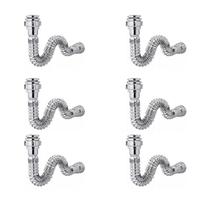 Kit Sifão Extensível Sanfonado Flexível com 6 unidades PVC Cromado Brilhante Até 70cm Cozinha Pia Banheiro Tanque Universal