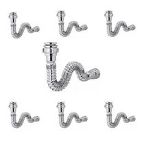 Kit Sifão Extensível Sanfonado Flexível com 7 unidades PVC Cromado Brilhante Até 70cm Cozinha Pia Banheiro Tanque Universal