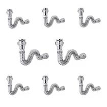 Kit Sifão Extensível Sanfonado Flexível com 8 unidades PVC Cromado Brilhante Até 70cm Cozinha Pia Banheiro Tanque Universal