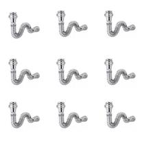 Kit Sifão Extensível Sanfonado Flexível com 9 unidades PVC Cromado Brilhante Até 70cm Cozinha Pia Banheiro Tanque Universal