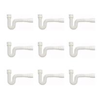 Kit Sifão Sanfonado Extensível com 9 unidades PVC Branco Até 70cm Cozinha Pia Banheiro Tanque Universal