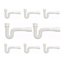 Kit Sifão Sanfonado Extensível Flexível com 8 unidades PVC Branco Até 70cm Cozinha Pia Banheiro Tanque Universal