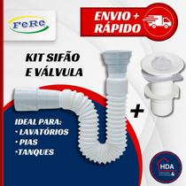Kit Sifão Sanfonado Flexível Universal e Válvula Para Lavatório Pia e Tanque 7/8" PVC - Fere