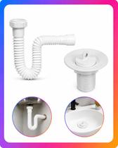 Kit Sifão Sanfonado Universal Compacto Astra + Válvula 7/8" Preta para Lavatório Branco