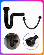 Kit Sifão Sanfonado Universal Compacto + Engate Flexível 50cm Preto Astra