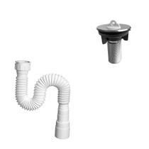 Kit Sifão Sanfonado Universal Extensivo Banheiro Ralo Pia 72cm e Válvula Cromada 7/8