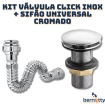 Kit Sifão Universal Cromado + Válvula Lavatório Click Up Inox Cr