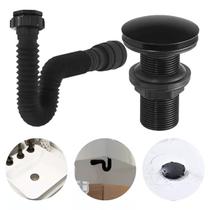 Kit Sifão Universal Preto com Válvula Click Up Lavatório Cuba Vidro Louça Kit Sifão Universal Preto com Válvula Click Up Lavatório Cuba Vidro Louça