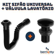 Kit Sifão Universal Preto + Válvula Click-Up Lavatório Cuba