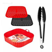 Kit Silicone 3 Peças Pegador Tapete e Forma Para Fritadeira Air Fryer Cores