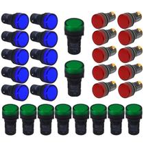 Kit sinaleiros led ad22 22mm 220v verde vemelho azul